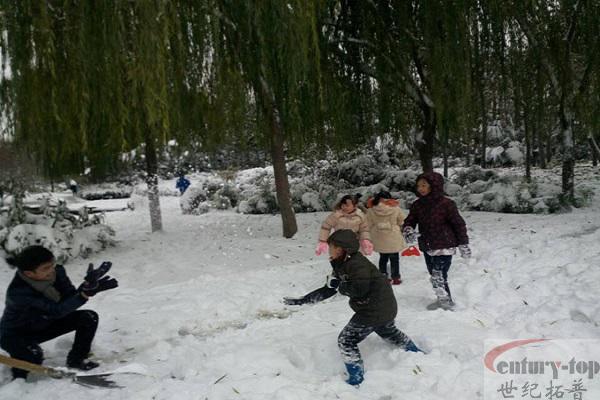 2015年的第一场雪，全体员工进行打雪仗活动